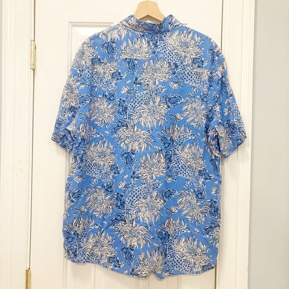Lilly Pulitzer x Southern Tide Mens Linen Shirt Size Large Blue Floral Hawaiian - Picture 6 of 9
